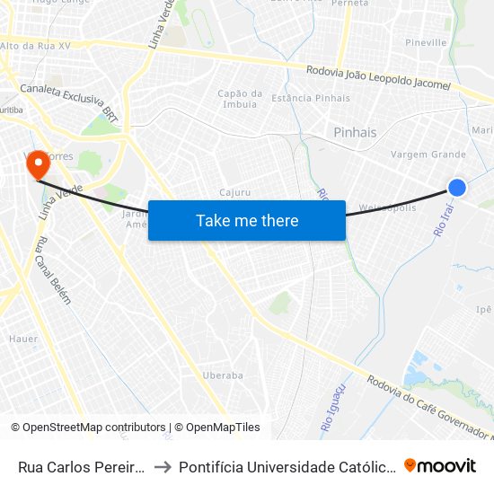 Rua Carlos Pereira Canani, 16 to Pontifícia Universidade Católica Do Paraná Pucpr map