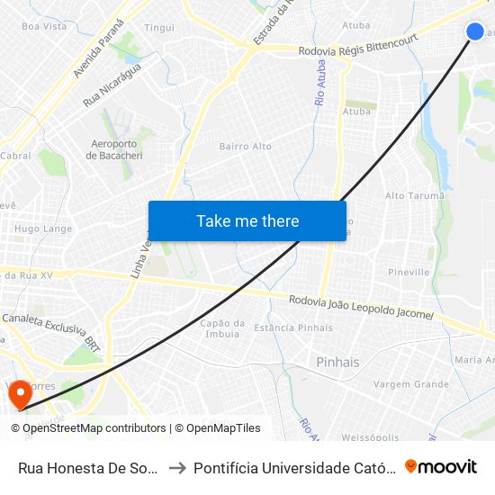 Rua Honesta De Souza Rausis, 441 to Pontifícia Universidade Católica Do Paraná Pucpr map