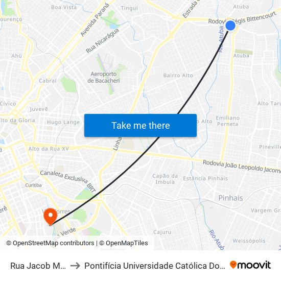 Rua Jacob Mehl, 42 to Pontifícia Universidade Católica Do Paraná Pucpr map