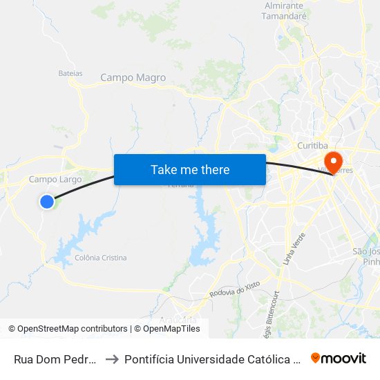 Rua Dom Pedro Ii, 3205 to Pontifícia Universidade Católica Do Paraná Pucpr map