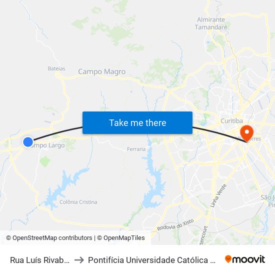 Rua Luís Rivabem, 216 to Pontifícia Universidade Católica Do Paraná Pucpr map