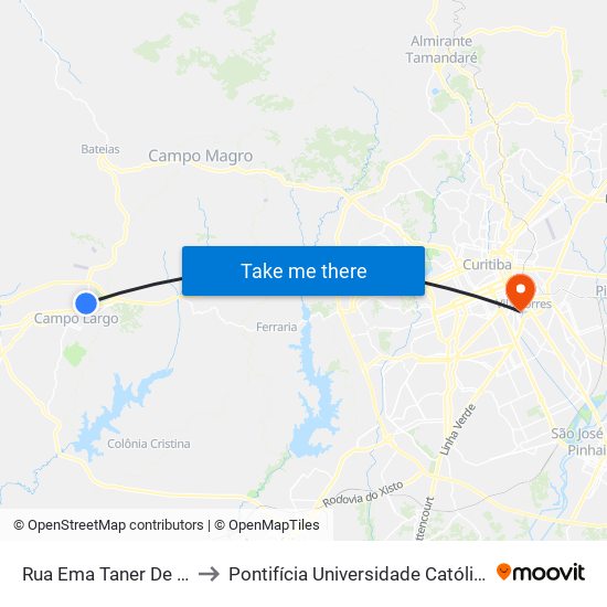 Rua Ema Taner De Andrade, 432 to Pontifícia Universidade Católica Do Paraná Pucpr map