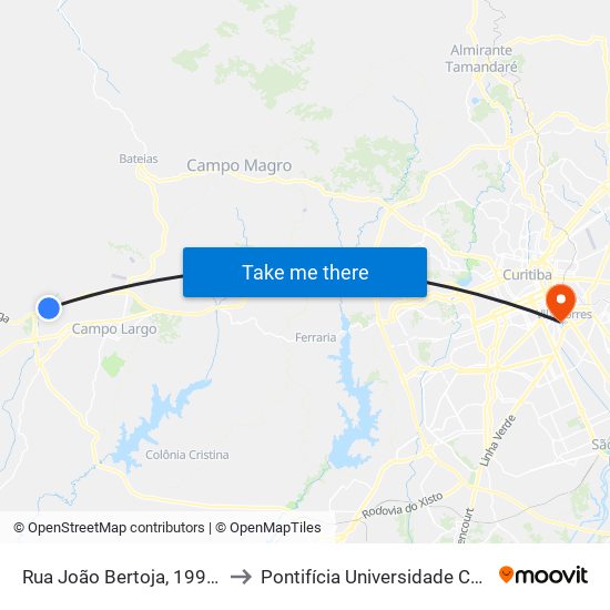 Rua João Bertoja, 1995 - Outlet City Center to Pontifícia Universidade Católica Do Paraná Pucpr map