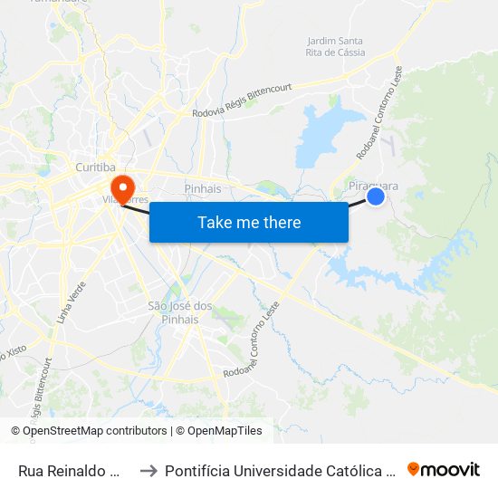 Rua Reinaldo Meira, 355 to Pontifícia Universidade Católica Do Paraná Pucpr map