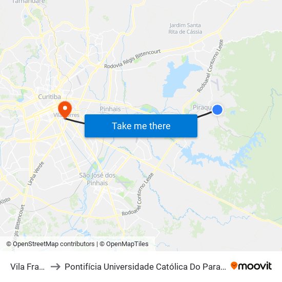 Vila França to Pontifícia Universidade Católica Do Paraná Pucpr map