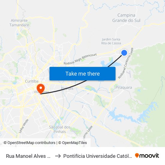 Rua Manoel Alves Dos Santos, 78 to Pontifícia Universidade Católica Do Paraná Pucpr map
