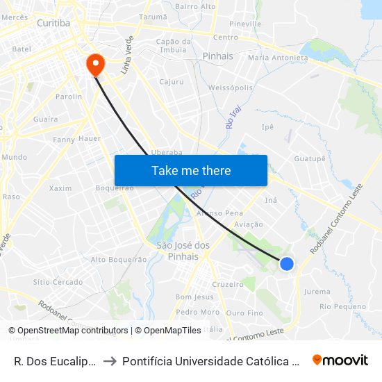 R. Dos Eucaliptos, 400 to Pontifícia Universidade Católica Do Paraná Pucpr map