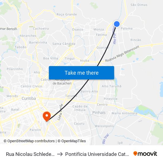 Rua Nicolau Schleder Do Carmo, 146 to Pontifícia Universidade Católica Do Paraná Pucpr map