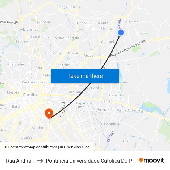 Rua Andirá, 237 to Pontifícia Universidade Católica Do Paraná Pucpr map