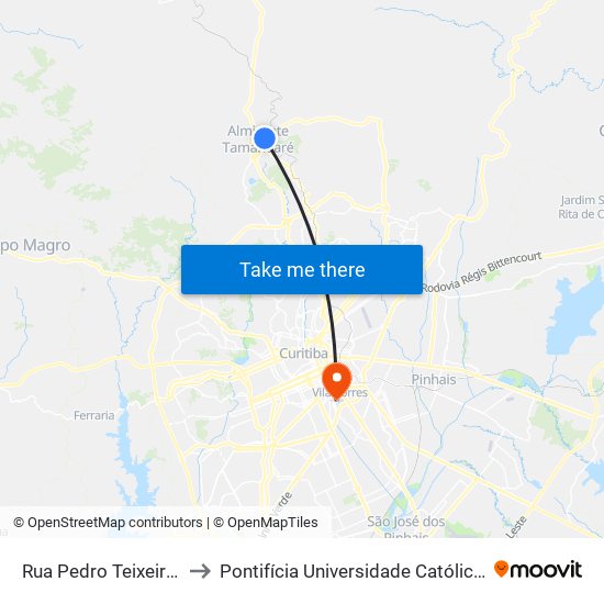 Rua Pedro Teixeira Alves, 222 to Pontifícia Universidade Católica Do Paraná Pucpr map