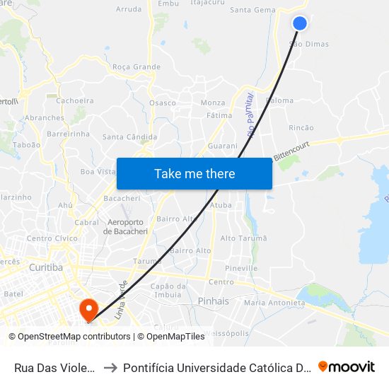 Rua Das Violetas, 114 to Pontifícia Universidade Católica Do Paraná Pucpr map