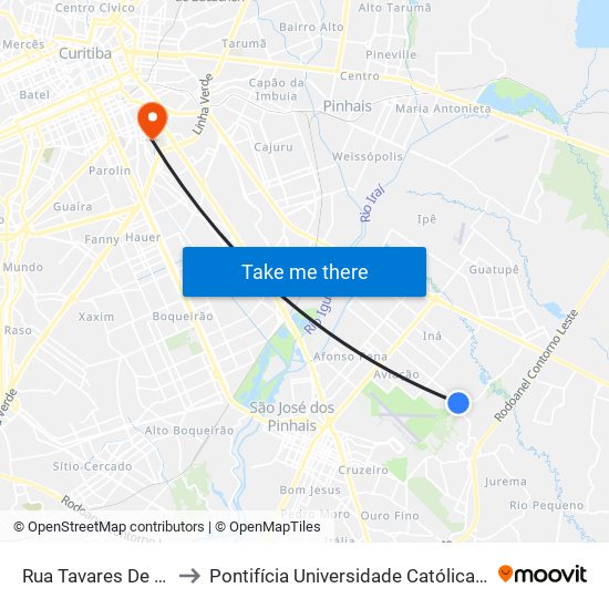 Rua Tavares De Lyra, 4600 to Pontifícia Universidade Católica Do Paraná Pucpr map