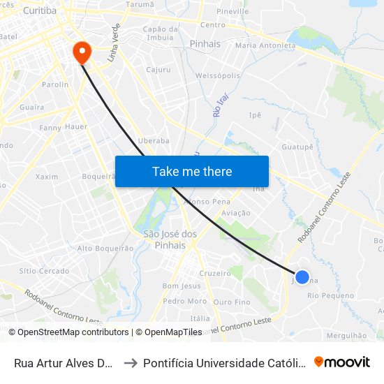 Rua Artur Alves De Bastos, 150 to Pontifícia Universidade Católica Do Paraná Pucpr map