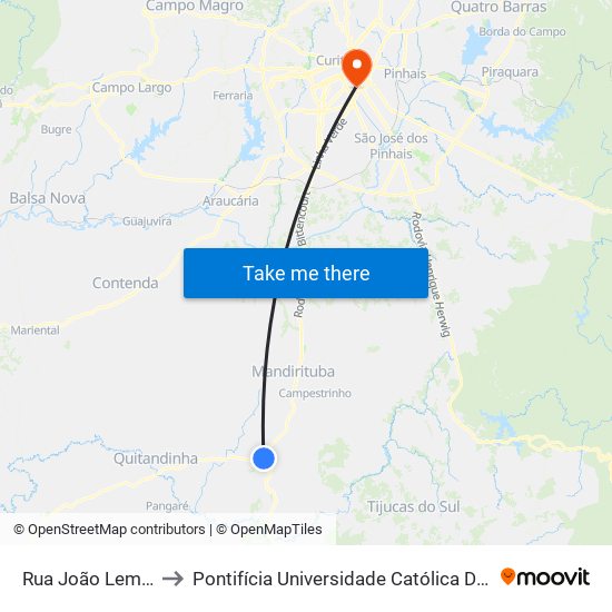 Rua João Lemos, 350 to Pontifícia Universidade Católica Do Paraná Pucpr map