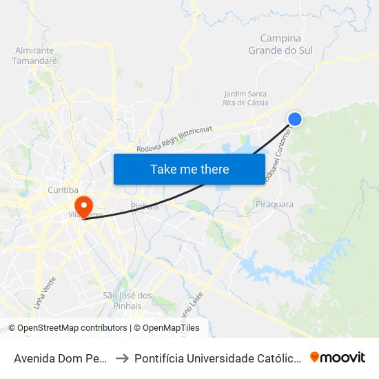 Avenida Dom Pedro Ii, 3500 to Pontifícia Universidade Católica Do Paraná Pucpr map