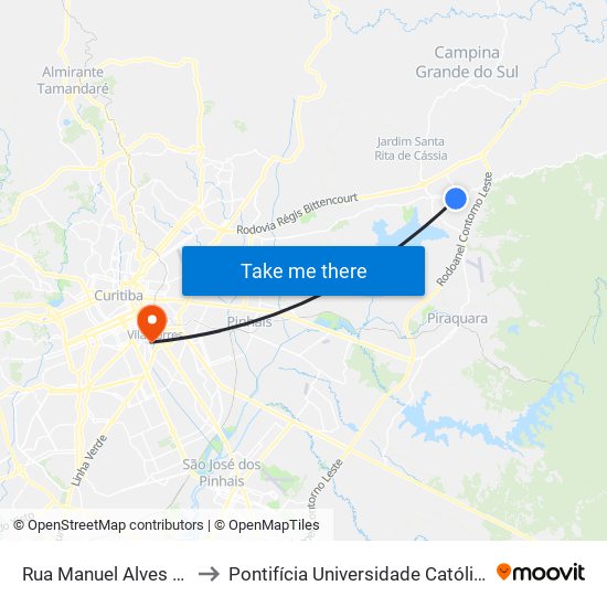 Rua Manuel Alves Cordeiro, 102 to Pontifícia Universidade Católica Do Paraná Pucpr map