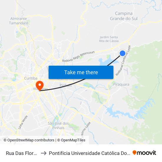 Rua Das Flores, 102 to Pontifícia Universidade Católica Do Paraná Pucpr map