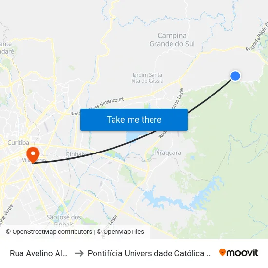 Rua Avelino Alves Pires to Pontifícia Universidade Católica Do Paraná Pucpr map