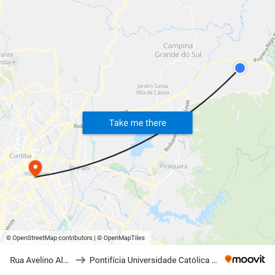 Rua Avelino Alves Pires to Pontifícia Universidade Católica Do Paraná Pucpr map