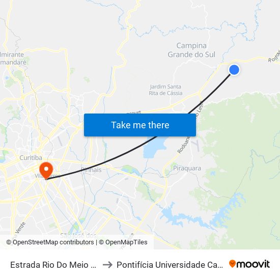 Estrada Rio Do Meio - Chácara São José to Pontifícia Universidade Católica Do Paraná Pucpr map