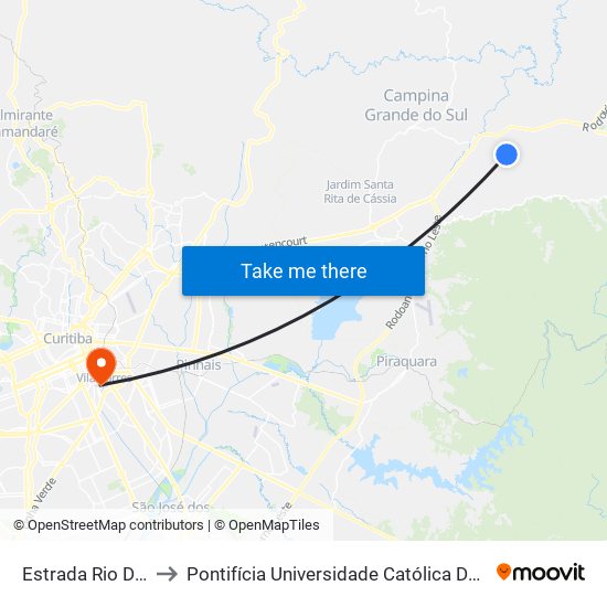 Estrada Rio Do Meio to Pontifícia Universidade Católica Do Paraná Pucpr map