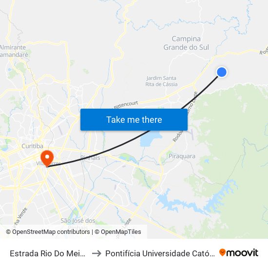 Estrada Rio Do Meio - Caixa D'Agua to Pontifícia Universidade Católica Do Paraná Pucpr map