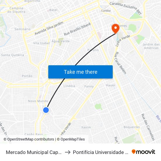 Mercado Municipal Capão Raso (F71 E Reunidas) to Pontifícia Universidade Católica Do Paraná Pucpr map