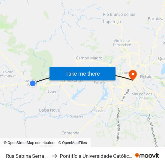 Rua Sabina Serra Receto, 724 to Pontifícia Universidade Católica Do Paraná Pucpr map