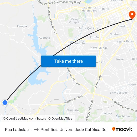 Rua Ladislau Karas to Pontifícia Universidade Católica Do Paraná Pucpr map