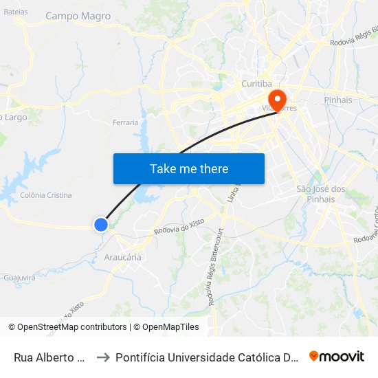 Rua Alberto Bubniak to Pontifícia Universidade Católica Do Paraná Pucpr map