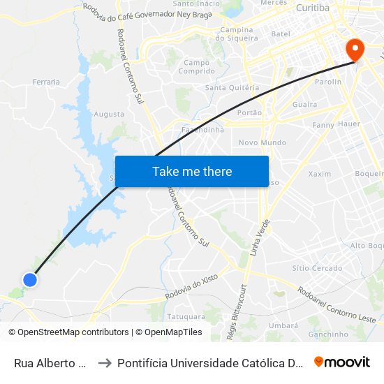 Rua Alberto Bubniak to Pontifícia Universidade Católica Do Paraná Pucpr map