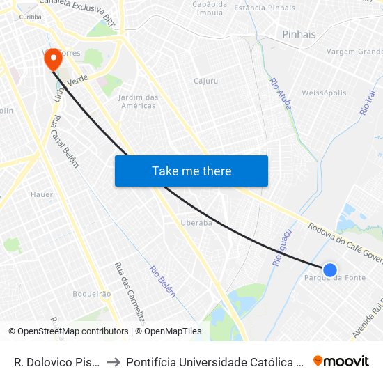 R. Dolovico Pissaia, 841 to Pontifícia Universidade Católica Do Paraná Pucpr map