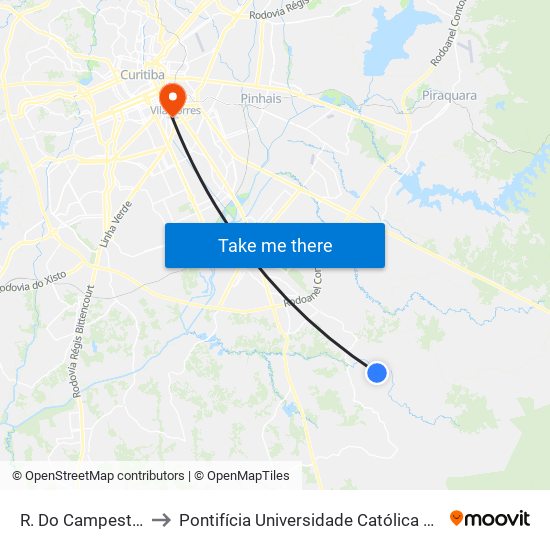 R. Do Campestre, 2000 to Pontifícia Universidade Católica Do Paraná Pucpr map