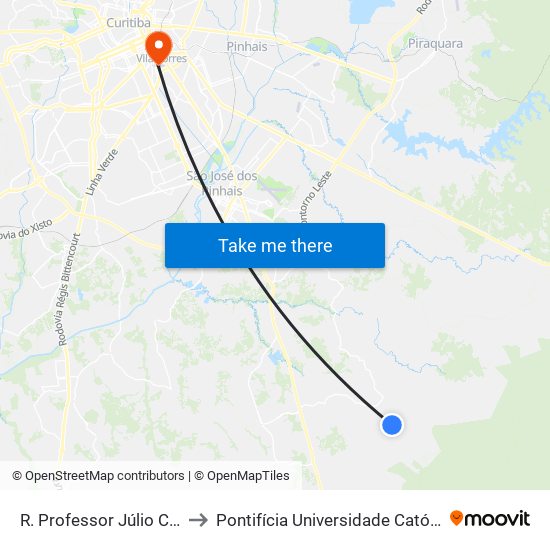 R. Professor Júlio Carvalho Gomes to Pontifícia Universidade Católica Do Paraná Pucpr map