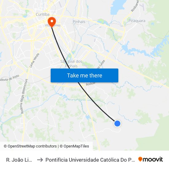 R. João Lipinski to Pontifícia Universidade Católica Do Paraná Pucpr map