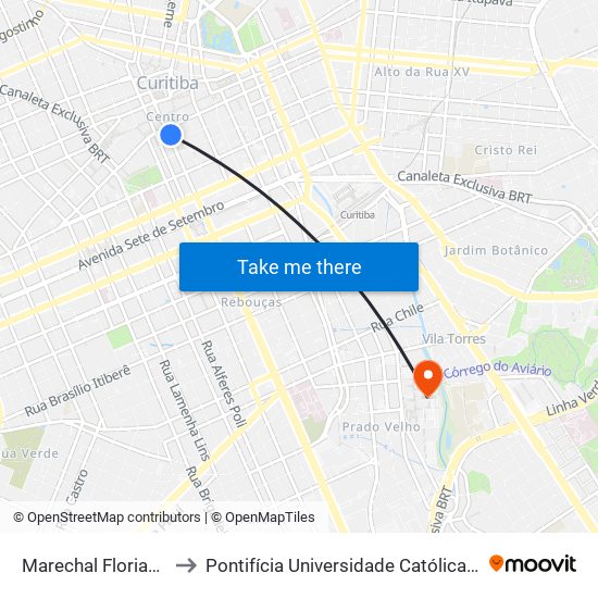 Marechal Floriano Peixoto to Pontifícia Universidade Católica Do Paraná Pucpr map