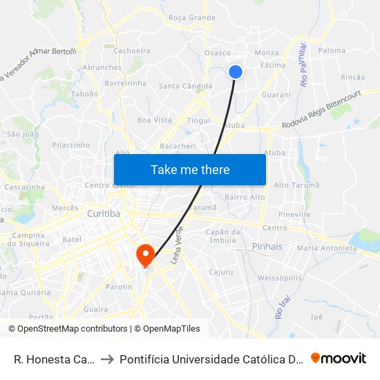 R. Honesta Cavalli, 45 to Pontifícia Universidade Católica Do Paraná Pucpr map
