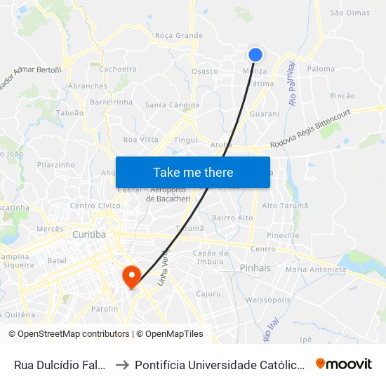 Rua Dulcídio Falavinha, 279 to Pontifícia Universidade Católica Do Paraná Pucpr map