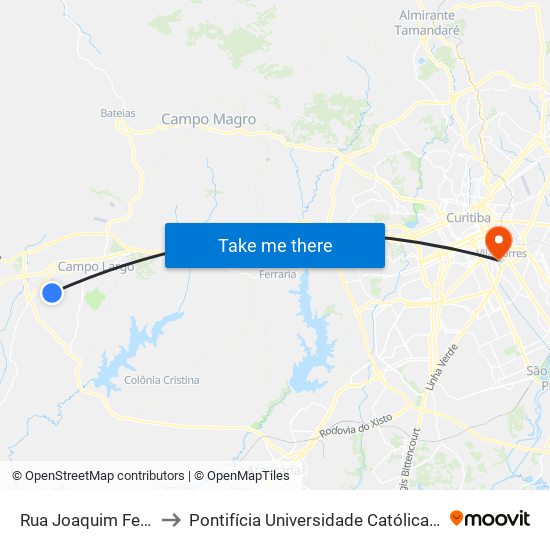 Rua Joaquim Ferreira, 964 to Pontifícia Universidade Católica Do Paraná Pucpr map