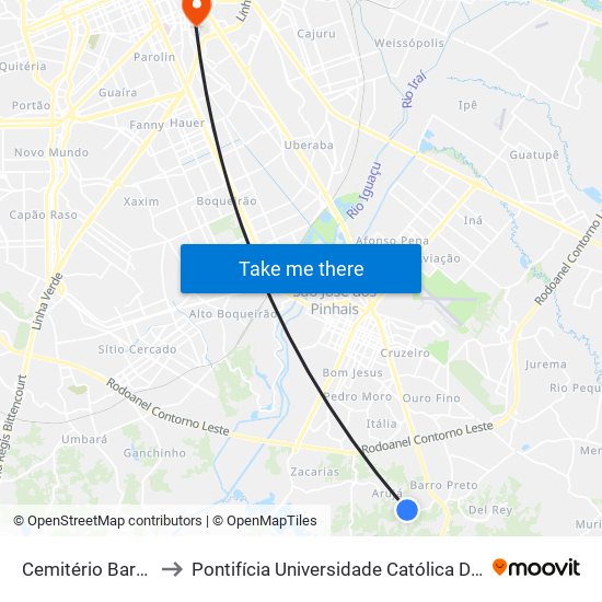 Cemitério Barro Preto to Pontifícia Universidade Católica Do Paraná Pucpr map