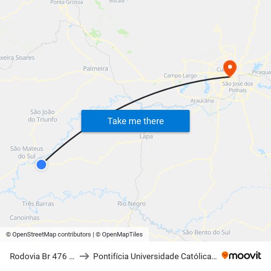 Rodovia Br 476 (Do Xisto) to Pontifícia Universidade Católica Do Paraná Pucpr map