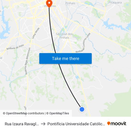 Rua Izaura Ravaglio Da Rocha to Pontifícia Universidade Católica Do Paraná Pucpr map