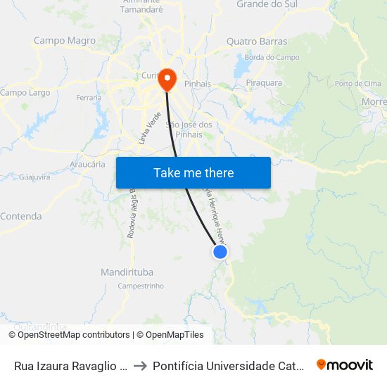 Rua Izaura Ravaglio Da Rocha, 6800 to Pontifícia Universidade Católica Do Paraná Pucpr map
