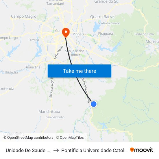 Unidade De Saúde Córrego Fundo to Pontifícia Universidade Católica Do Paraná Pucpr map