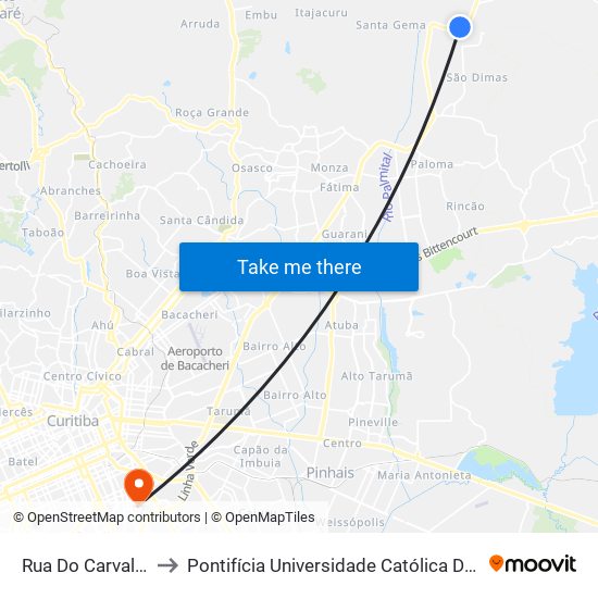 Rua Do Carvalho, 500 to Pontifícia Universidade Católica Do Paraná Pucpr map