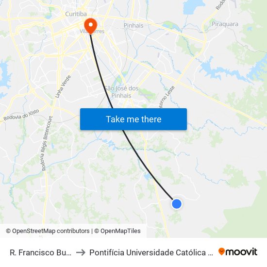 R. Francisco Burakowski to Pontifícia Universidade Católica Do Paraná Pucpr map
