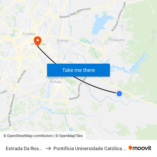 Estrada Da Roseira, 1200 to Pontifícia Universidade Católica Do Paraná Pucpr map