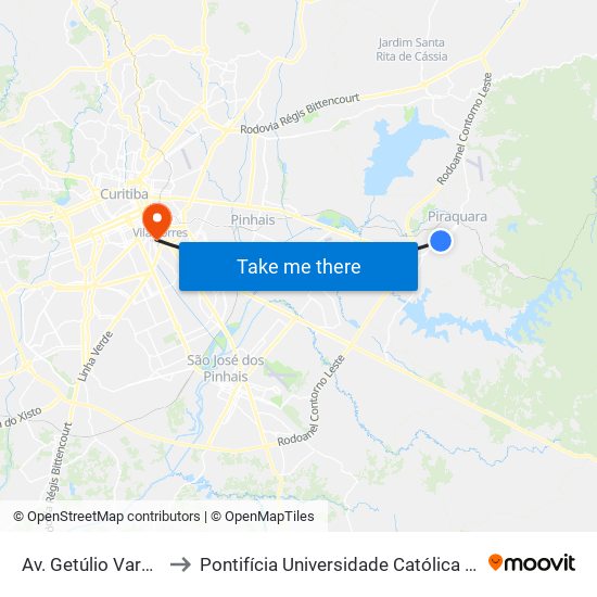 Av. Getúlio Vargas, 1511 to Pontifícia Universidade Católica Do Paraná Pucpr map