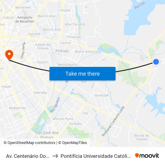Av. Centenário Do Paraná, 530 to Pontifícia Universidade Católica Do Paraná Pucpr map