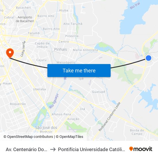 Av. Centenário Do Paraná, 777 to Pontifícia Universidade Católica Do Paraná Pucpr map